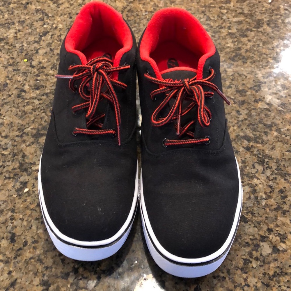 Men’s size 11 Heelys in black and red as shown